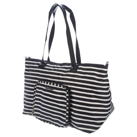 Kate Spade New York Bon Voyage Foldable Travel Duffle Bag β Black & White Stripe - Picture 4 of 17